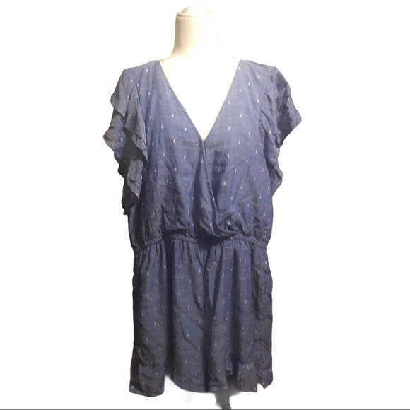 EUC AEO Chambray print Romper Sz L - Picture 2 of 13